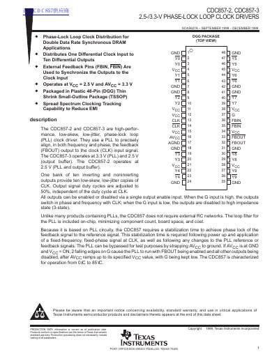 Texas Instruments CDC857-2, CDC857-3 Phase-Lock Loop Clock Drivers Datasheet - cover page