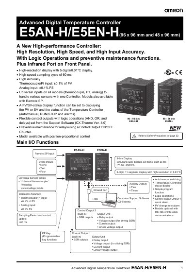 Omron E5AN-H/E5EN-H Advanced Digital Temperature Controller Datasheet