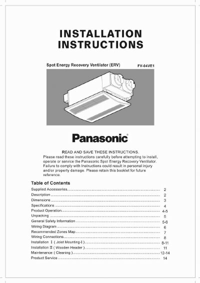 Panasonic FV-04VE1 Installation Instructions - cover page
