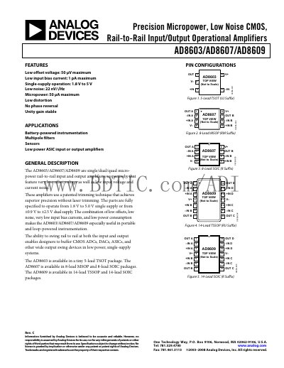 Analog Devices AD8603/AD8607/AD8609 Datasheet - cover page
