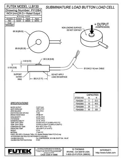Futek LLB130 Subminiature Load Button Load Cell Data Sheet - cover page