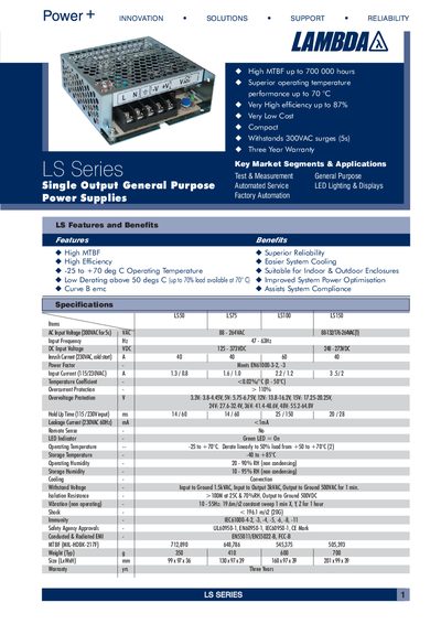 Lambda LS Series Single Output General Purpose Power Supplies Manual - cover page