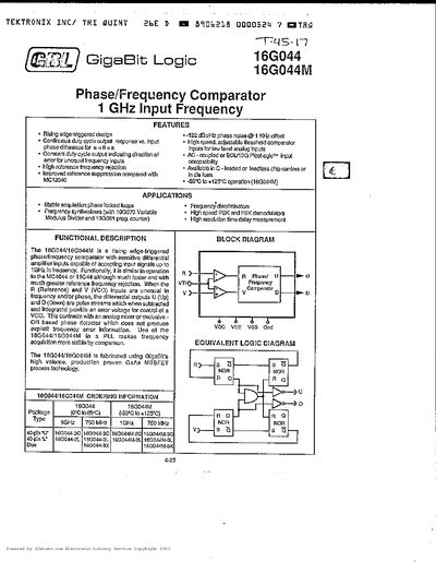 GigaBit Logic 16G044/16G044M Phase/Frequency Comparator Datasheet - cover page