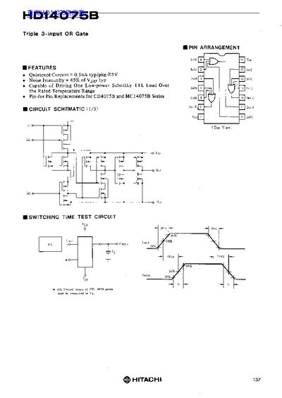 Hitachi HD14075B Triple 3-Input OR Gate Datasheet - cover page