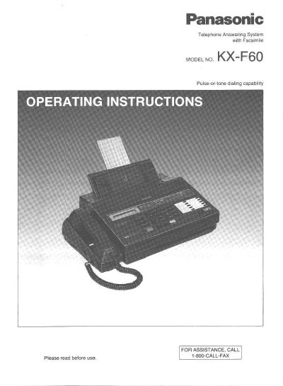 Panasonic KX-F60 Telephone Answering System Operating Instructions - cover page
