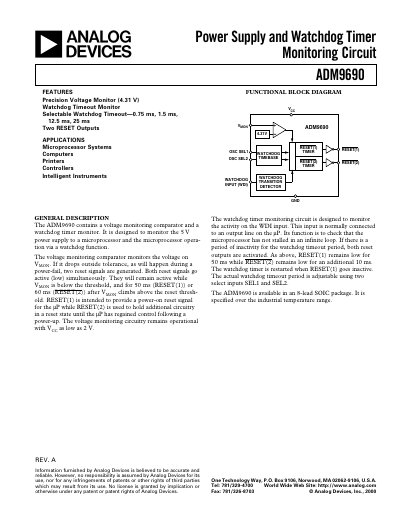 Analog Devices ADM9690 Product Handbook Rev A - cover page