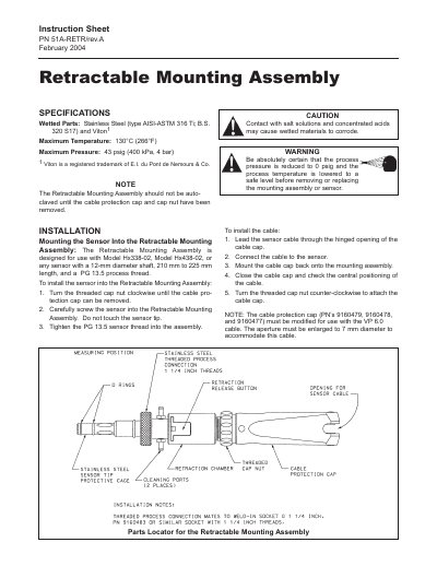 Rosemount Analytical Hx338 Retractable Mounting Assembly Instruction Sheet - cover page
