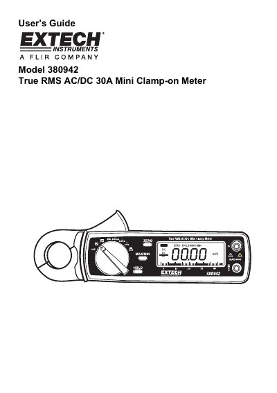 Extech Model 380942 True RMS AC/DC Mini Clamp-on Meter User's Guide - cover page