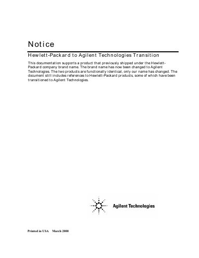 Agilent Technologies HP to Agilent Transition Notice - cover page