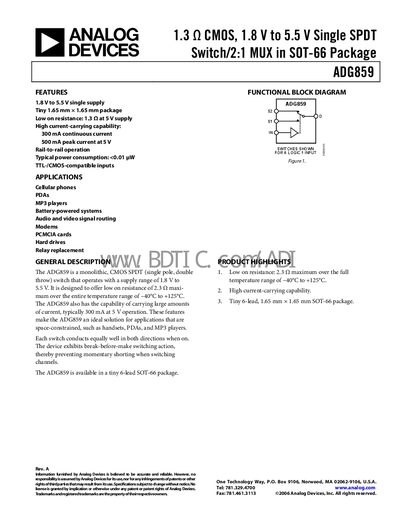 Analog Devices ADG859 Datasheet - cover page