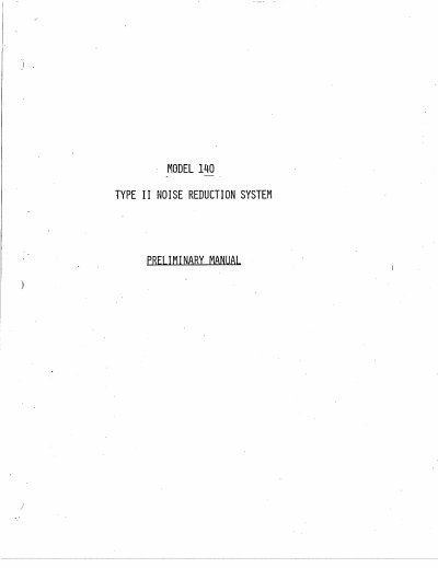 dbx Model 140 Noise Reduction System User Manual - cover page