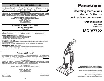 Panasonic MC-V7722 Vacuum Cleaner Operating Instructions - cover page