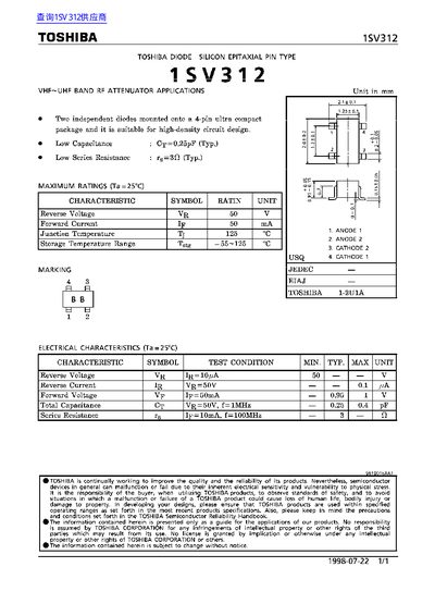 Toshiba 1SV31248 AUS RF Attenuator Datasheet - cover page