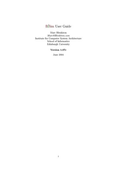 bisim USER GUIDE institute for computer system architecture version 1.07c - cover page