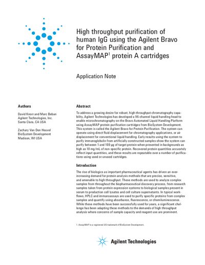 Agilent Bravo for Protein Purification Application Note: High Throughput IgG Purification - cover page
