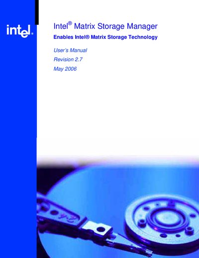 Intel Matrix Storage Manager User Manual - cover page