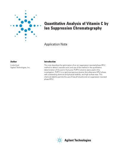 Quantitative Analysis of Vitamin C by Ion Suppression Chromatography Application Note - cover page