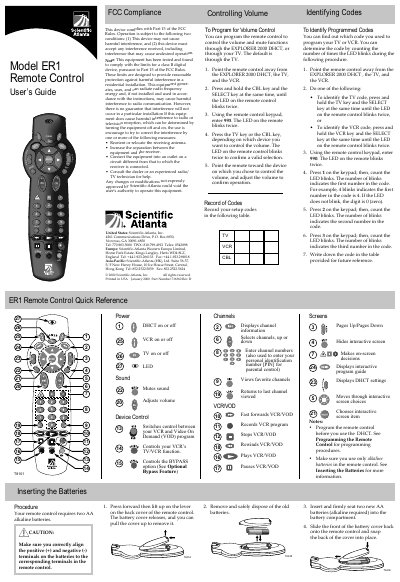 Scientific-Atlanta ER1 Remote Control User Guide - cover page