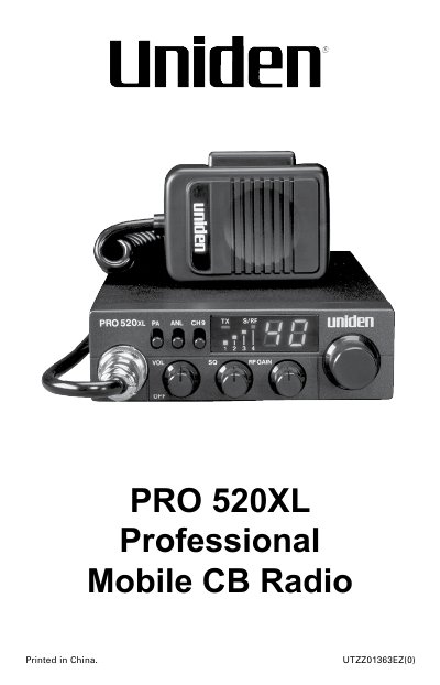 Uniden PRO 520XL Professional Mobile CB Radio User Manual - cover page