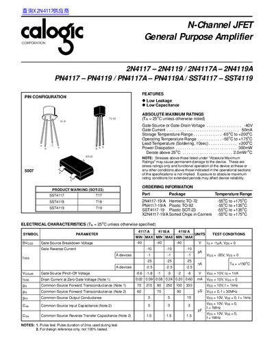 calogic 2N4117 2N4119 2N4117A 2N4119A PN4117 PN4119 PN4117A PN4119A SST4117 SST4119 handbook - cover page
