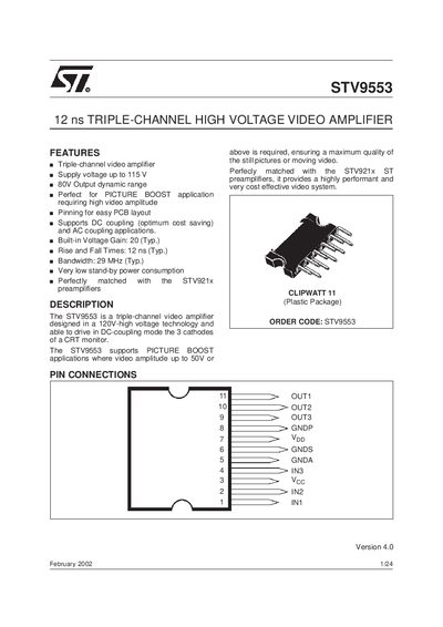 STMicroelectronics STV9553 Video Amplifier Datasheet - cover page