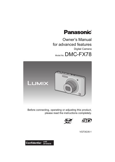 Panasonic DMC-FX78 Digital Camera Owner's Manual - cover page