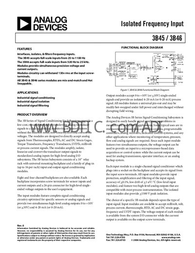 Analog Devices 3B45/3B46 Isolated Frequency Input Handbook - cover page