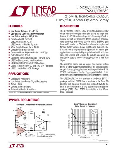 Linear Technology LT6230/LT6230-10/LT6231/LT6232 Op Amp Family Datasheet - cover page