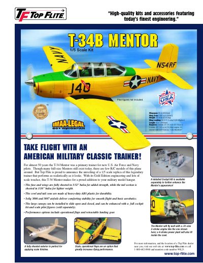 Top Flite T-34B Mentor 1/5 Scale Kit Product Leaflet - cover page