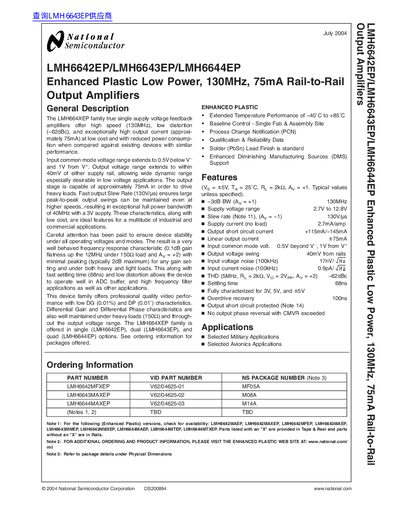 National Semiconductor LMH6642EP/LMH6643EP/LMH6644EP Datasheet