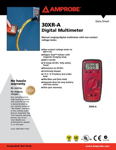 Amprobe 30XR-A Digital Multimeter Datasheet - cover page