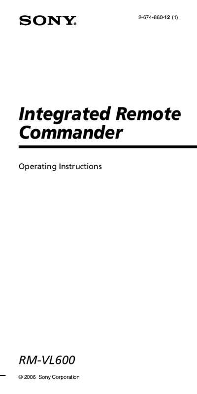 Sony RM-VL600 Remote Commander User Manual - cover page