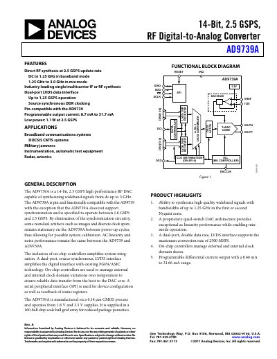 Analog Devices AD9739A RF DAC Datasheet - cover page