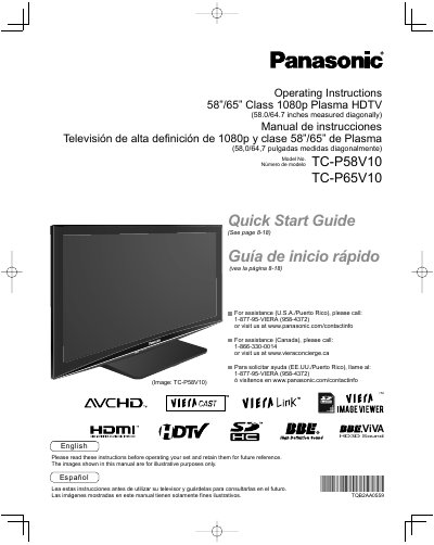 Panasonic TC-P58V10/TC-P65V10 Plasma HDTV Operating Instructions - cover page