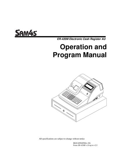SAM4S ER-420M Electronic Cash Register Operation and Program Manual