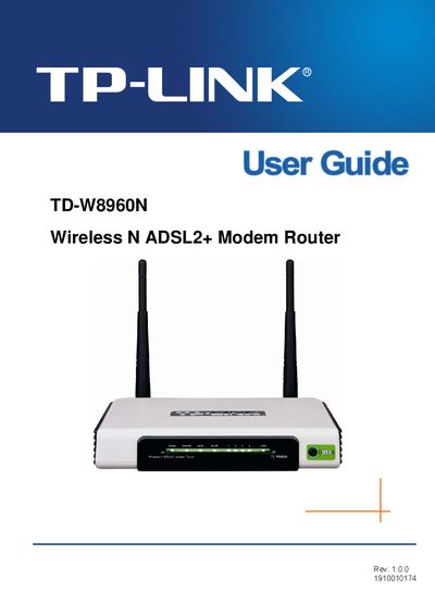 TP-Link TD-W8960N Wireless N ADSL2+ Modem Router User Guide - cover page