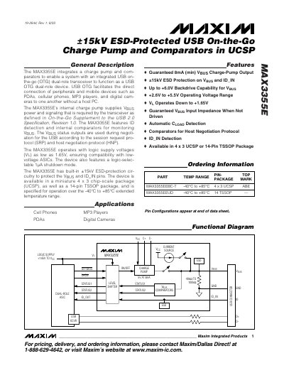 Maxim MAX3355E USB On-the-Go Charge Pump and Comparators Datasheet - cover page