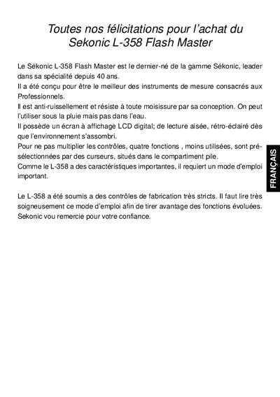 Sekonic L-358 FlashMaster User Manual - cover page