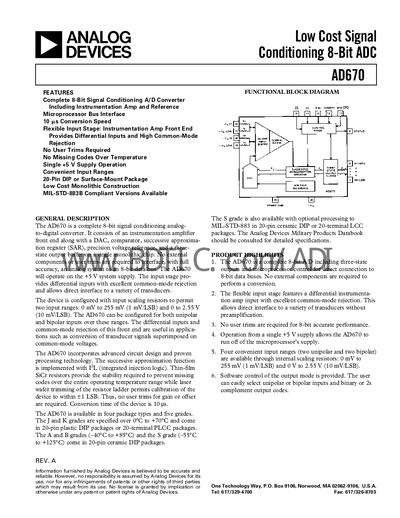 Analog Devices AD670 Datasheet - cover page