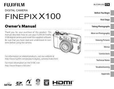 FUJIX100 digital camera Manual