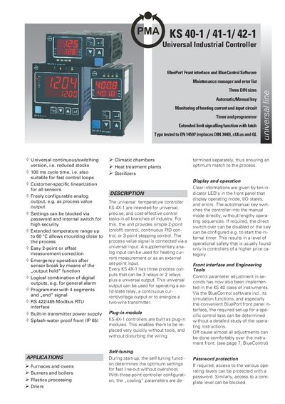 PMA KS 40-1 KS 41-1 KS 42-1 technology data - cover page