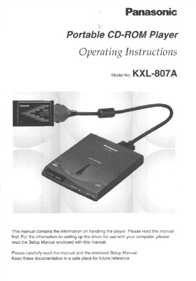 Panasonic KXL-807A Portable CD-ROM Player Operating Instructions - cover page