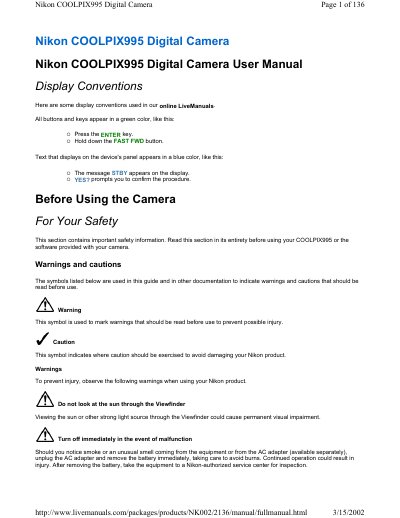 Nikon COOLPIX995 Digital Camera User Manual