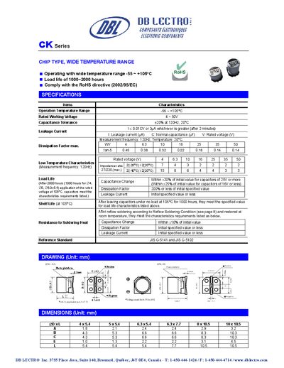 DB LECTRO CK Series Chip Type Wide Temperature Range Datasheet - cover page