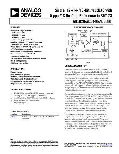 Analog Devices AD5620/AD5640/AD5660 Datasheet - cover page