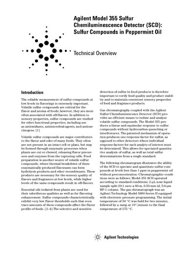 Agilent Model 355 Sulfur Chemiluminescence Detector Technical Overview - cover page