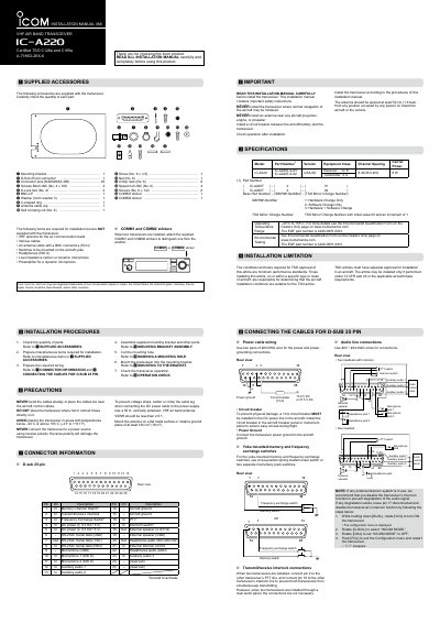 icom iA220 communication device installation manual - cover page
