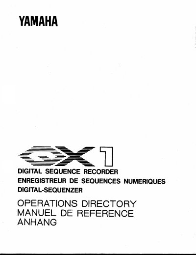 Yamaha QX1 Digital Sequence Recorder Operations Directory