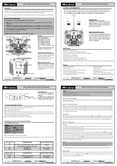 FrSky Taranis Q X7S Digital Telemetry Radio System User Manual - cover page