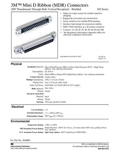 3M 102 Series Mini D Ribbon (MDR) Connectors Datasheet - cover page